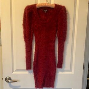 4SI3NNA Red Puff Sleeve Bodycon Dress